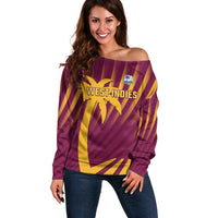 Custom West Indies Cricket Off Shoulder Sweater Palm Tree Sunburst Glory