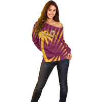 Custom West Indies Cricket Off Shoulder Sweater Palm Tree Sunburst Glory