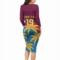 Custom West Indies Cricket Long Sleeve Bodycon Dress The Maroons Calypso Heritage