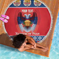 Personalized Serbia Christmas Beach Blanket Eagle with Cesnica Christmas Bread - Wonder Print Shop
