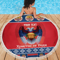 Personalized Serbia Christmas Beach Blanket Eagle with Cesnica Christmas Bread - Wonder Print Shop