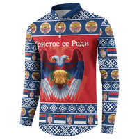Personalized Serbia Christmas Button Sweatshirt Eagle with Cesnica Christmas Bread - Wonder Print Shop
