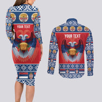 Personalized Serbia Christmas Couples Matching Long Sleeve Bodycon Dress and Long Sleeve Button Shirt Eagle with Cesnica Christmas Bread - Wonder Print Shop