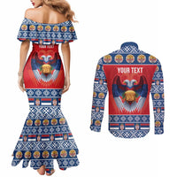 Personalized Serbia Christmas Couples Matching Mermaid Dress and Long Sleeve Button Shirt Eagle with Cesnica Christmas Bread - Wonder Print Shop
