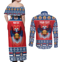 Personalized Serbia Christmas Couples Matching Off Shoulder Maxi Dress and Long Sleeve Button Shirt Eagle with Cesnica Christmas Bread - Wonder Print Shop