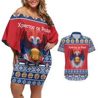 Personalized Serbia Christmas Couples Matching Off Shoulder Short Dress and Hawaiian Shirt Eagle with Cesnica Christmas Bread - Wonder Print Shop