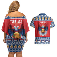 Personalized Serbia Christmas Couples Matching Off Shoulder Short Dress and Hawaiian Shirt Eagle with Cesnica Christmas Bread - Wonder Print Shop