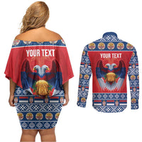 Personalized Serbia Christmas Couples Matching Off Shoulder Short Dress and Long Sleeve Button Shirt Eagle with Cesnica Christmas Bread - Wonder Print Shop