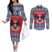 Personalized Serbia Christmas Couples Matching Off The Shoulder Long Sleeve Dress and Long Sleeve Button Shirt Eagle with Cesnica Christmas Bread - Wonder Print Shop