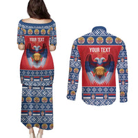 Personalized Serbia Christmas Couples Matching Puletasi and Long Sleeve Button Shirt Eagle with Cesnica Christmas Bread - Wonder Print Shop