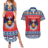 Personalized Serbia Christmas Couples Matching Summer Maxi Dress and Hawaiian Shirt Eagle with Cesnica Christmas Bread - Wonder Print Shop