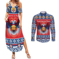 Personalized Serbia Christmas Couples Matching Summer Maxi Dress and Long Sleeve Button Shirt Eagle with Cesnica Christmas Bread - Wonder Print Shop