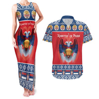 Personalized Serbia Christmas Couples Matching Tank Maxi Dress and Hawaiian Shirt Eagle with Cesnica Christmas Bread - Wonder Print Shop