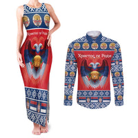 Personalized Serbia Christmas Couples Matching Tank Maxi Dress and Long Sleeve Button Shirt Eagle with Cesnica Christmas Bread - Wonder Print Shop