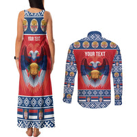 Personalized Serbia Christmas Couples Matching Tank Maxi Dress and Long Sleeve Button Shirt Eagle with Cesnica Christmas Bread - Wonder Print Shop