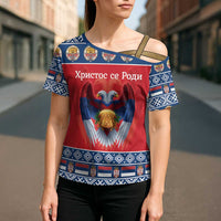 Personalized Serbia Christmas Cross Shoulder Shirt Eagle with Cesnica Christmas Bread - Wonder Print Shop