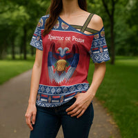 Personalized Serbia Christmas Cross Shoulder Shirt Eagle with Cesnica Christmas Bread - Wonder Print Shop