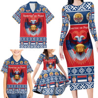 Personalized Serbia Christmas Family Matching Long Sleeve Bodycon Dress and Hawaiian Shirt Eagle with Cesnica Christmas Bread - Wonder Print Shop