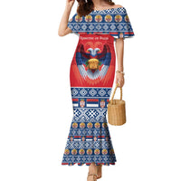 Personalized Serbia Christmas Family Matching Mermaid Dress and Hawaiian Shirt Eagle with Cesnica Christmas Bread - Wonder Print Shop