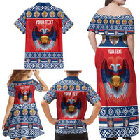 Personalized Serbia Christmas Family Matching Off Shoulder Maxi Dress and Hawaiian Shirt Eagle with Cesnica Christmas Bread - Wonder Print Shop