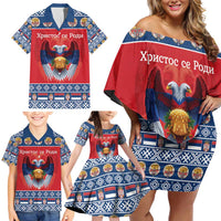 Personalized Serbia Christmas Family Matching Off Shoulder Short Dress and Hawaiian Shirt Eagle with Cesnica Christmas Bread - Wonder Print Shop
