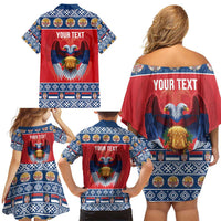 Personalized Serbia Christmas Family Matching Off Shoulder Short Dress and Hawaiian Shirt Eagle with Cesnica Christmas Bread - Wonder Print Shop