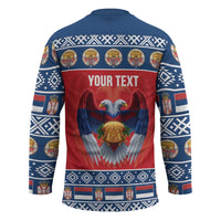 Personalized Serbia Christmas Hockey Jersey Eagle with Cesnica Christmas Bread - Wonder Print Shop