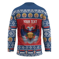 Personalized Serbia Christmas Hockey Jersey Eagle with Cesnica Christmas Bread - Wonder Print Shop