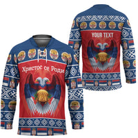 Personalized Serbia Christmas Hockey Jersey Eagle with Cesnica Christmas Bread - Wonder Print Shop