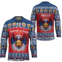 Personalized Serbia Christmas Hockey Jersey Eagle with Cesnica Christmas Bread - Wonder Print Shop