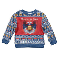 Personalized Serbia Christmas Kid Ugly Christmas Sweater Eagle with Cesnica Christmas Bread - Wonder Print Shop