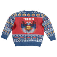 Personalized Serbia Christmas Kid Ugly Christmas Sweater Eagle with Cesnica Christmas Bread - Wonder Print Shop