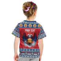 Personalized Serbia Christmas Kid T Shirt Eagle with Cesnica Christmas Bread - Wonder Print Shop