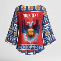 Personalized Serbia Christmas Kimono Sleeve Blouse Eagle with Cesnica Christmas Bread - Wonder Print Shop