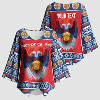 Personalized Serbia Christmas Kimono Sleeve Blouse Eagle with Cesnica Christmas Bread - Wonder Print Shop