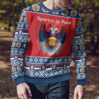 Personalized Serbia Christmas Ugly Christmas Sweater Eagle with Cesnica Christmas Bread - Wonder Print Shop