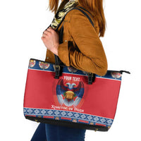 Personalized Serbia Christmas Leather Tote Bag Eagle with Cesnica Christmas Bread - Wonder Print Shop