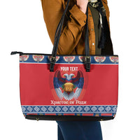 Personalized Serbia Christmas Leather Tote Bag Eagle with Cesnica Christmas Bread - Wonder Print Shop