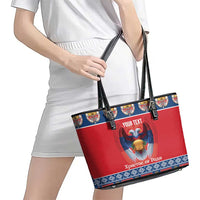 Personalized Serbia Christmas Leather Tote Bag Eagle with Cesnica Christmas Bread - Wonder Print Shop