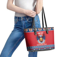 Personalized Serbia Christmas Leather Tote Bag Eagle with Cesnica Christmas Bread - Wonder Print Shop