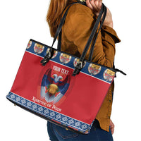 Personalized Serbia Christmas Leather Tote Bag Eagle with Cesnica Christmas Bread - Wonder Print Shop