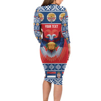 Personalized Serbia Christmas Long Sleeve Bodycon Dress Eagle with Cesnica Christmas Bread - Wonder Print Shop