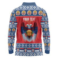 Personalized Serbia Christmas Long Sleeve Polo Shirt Eagle with Cesnica Christmas Bread - Wonder Print Shop