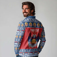 Personalized Serbia Christmas Long Sleeve Polo Shirt Eagle with Cesnica Christmas Bread - Wonder Print Shop