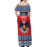 Personalized Serbia Christmas Off Shoulder Maxi Dress Eagle with Cesnica Christmas Bread - Wonder Print Shop