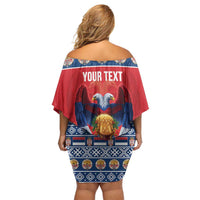 Personalized Serbia Christmas Off Shoulder Short Dress Eagle with Cesnica Christmas Bread - Wonder Print Shop
