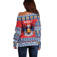 Personalized Serbia Christmas Off Shoulder Sweater Eagle with Cesnica Christmas Bread - Wonder Print Shop