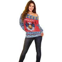 Personalized Serbia Christmas Off Shoulder Sweater Eagle with Cesnica Christmas Bread - Wonder Print Shop