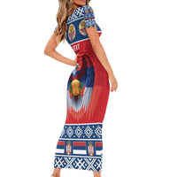 Personalized Serbia Christmas Short Sleeve Bodycon Dress Eagle with Cesnica Christmas Bread - Wonder Print Shop