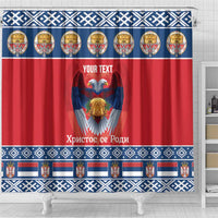 Personalized Serbia Christmas Shower Curtain Eagle with Cesnica Christmas Bread - Wonder Print Shop